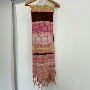 Missoni Pink, Cream & Brown Striped Knit Scarf with Metallic Thread